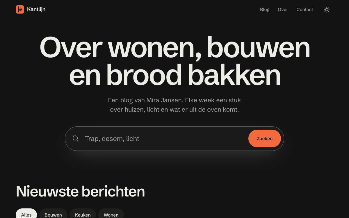 Voorbeeld van de template Blog